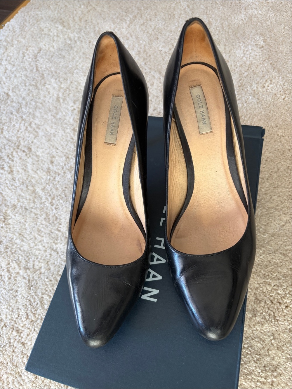 Cole Haan Black Leather Pointed-Toe Heels